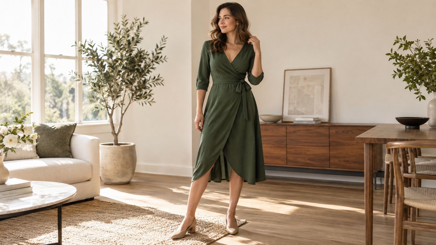 Hourglass silhouette in a belted dress